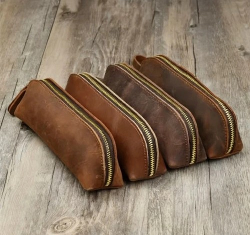 Vintage leather pencil bag - leather,