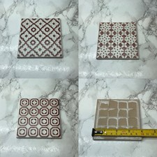 Trio Italian Red & White Ceramic Tile Coasters 4 x 4” Approx