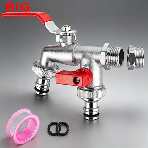 Brass double garden tap - brass,