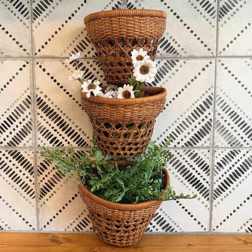 Vtg set woven wicker nesting - vtg,