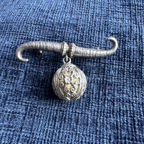 Antique silver pomander brooch - silver,