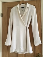 Zara Ladies Satin Ivory Wrap Blazer Dress Size Medium