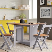 Butterfly Folding Dining Set Grey 4 Chairs Space Saving Kitchen Table
