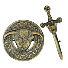 Men's Highland Cow Antique Kilt Pin and  Brooch - Scottish kilt Accessories