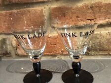 Pair Of Handblown Pink Lady Martini Glasses Cocktail Man Cave Bar ware Vintage