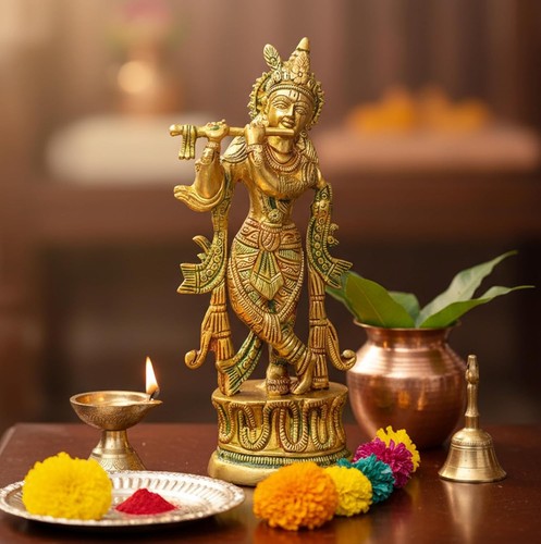Brass hindu god lord krishna - lord,