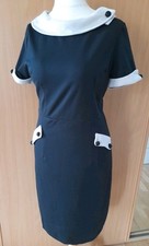 Lindy Bop Repro 1950s 60s Style Black Pencil Dress Cream Trim Collar Detail 14