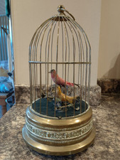 Rare West German Antique Automaton Singing Bird Music Box In Brass Cage Vintage