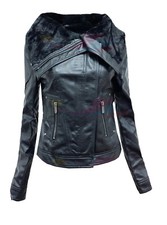 Womens leather jacket  black faux zipped biker jacket lot size 8-16 zip jacket