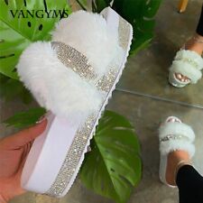 Women Fur Rhinestone Slippers