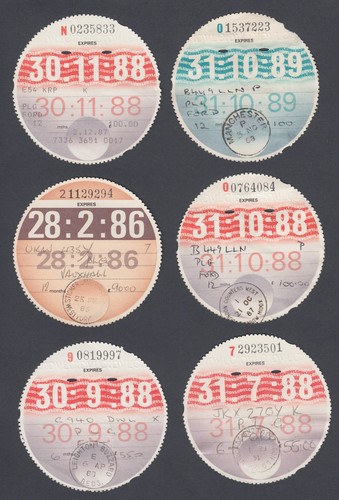 Six used tax discs disc - used,