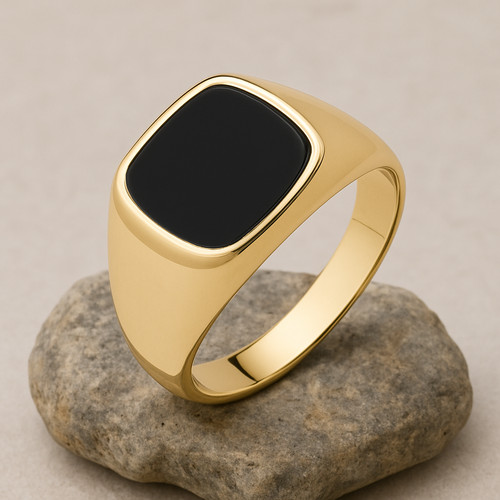 Black onyx signet ring 18ct - onyx,