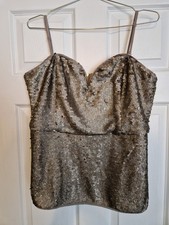 NEXT New Ladies Gold Glittery Sequin Crop Party Top Size 18 New with Tags