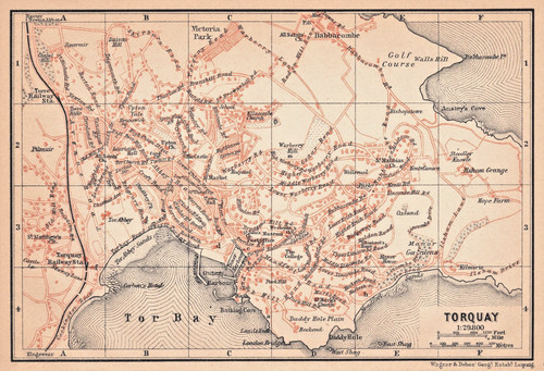 Torquay antique map town - antique, map,
