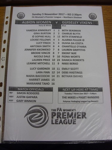 2017 teamsheet west - 05/11/2017,