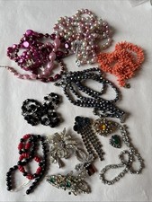Vintage Jewellery Broken Good For Recycling Beads Brooches Diamantés Necklace