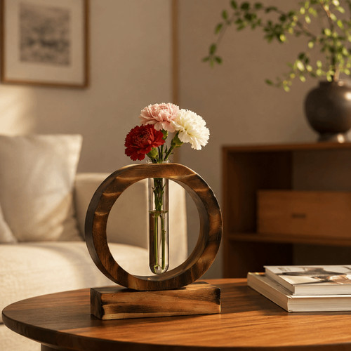 Wooden tube vase home - vase,