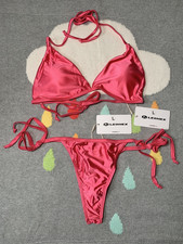 Leohex Pink Bikini Set Top & Bottom L Shiny Lycra Swimwear- New with Tags
