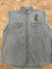 LIGHTNING CLOTHING Sleeveless Shirt Men's L Motorcycle Biker Wolf Denim Vest