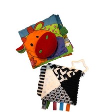 ELC Set ~ Fabric Farm Tactile Book Plus Clip On Crinkle Pad~Fabrics & Colours