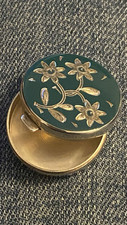 Vintage Pill Pot with a Green and gold colour flower design to the top.Stamp 925