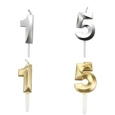 Gold Number 15 Candle 15th