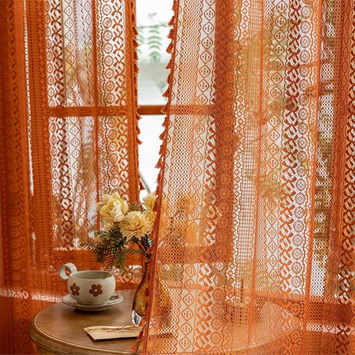 Terracotta boho lace curtains - boho,