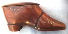 *BEAUTIFUL Antique c1800s Wooden Shoe SNUFF BOX with Nice Brass Pins Decoration