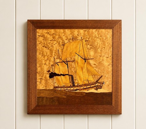 Vintage marquetry sailing ship - marquetry,