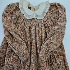 1970s Droopy Browns Girls' Velvet Smock Dress Cotton Collar Age 7-9 Check Meas.