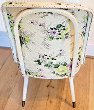 Cute Little Floral Vinyl Covered Lloyd Loom Style Small Cocktail Chair 1950s