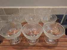 Set 6 Vintage Pressed Glass Footed Sundae Glasses Ice Cream Dishes Bowls Retro