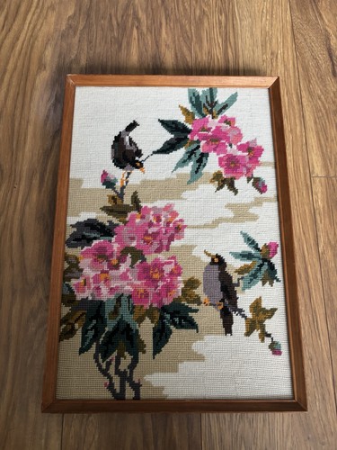 Vintage framed floral and bird - vintage,