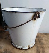Vintage Enamel Metal Bucket - Wooden Handle - Planter?