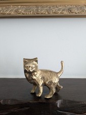 Vintage Solid Brass Cat Hand Engraved Fine Quality H 3" 1/4 X W 3"3/4