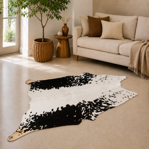 Genuine brown white cowhide - white,