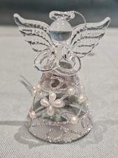 Heaven Sends Clear Fine Glass Pearl Glitter Angel Christmas Hanging Decoration