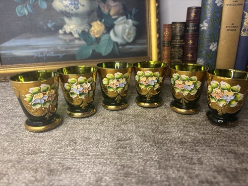 Six vintage bohemian green and