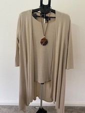 Ladies Beige Top & Cardigan Set by Saloos. Size 18. New with matching Necklace.