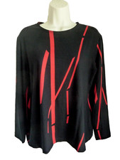 Gerry Weber Top Shirt 14 Court One Black Red Geometric Print Long Sleeves Scoop