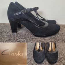Clarks Shoes Chorus Pitch T-Bar Court Black Glossy Trim Size 6.5