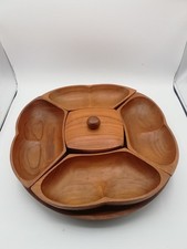 Vintage wooden lazy Susan serving tray with central. Monkey pod. 