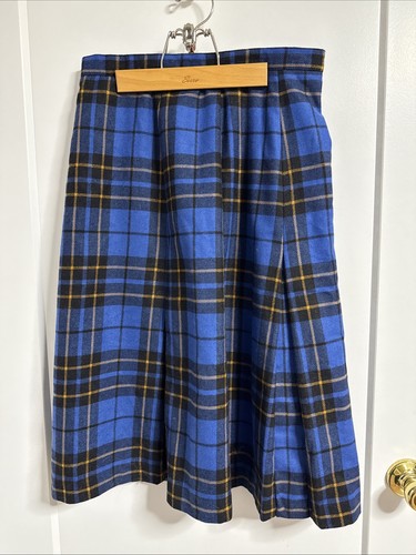 Vintage wool blend blue tartan - wool,