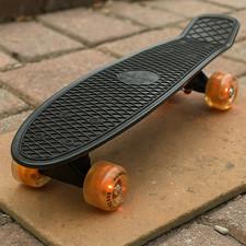 Retro Black Orange Skateboard LED Wheels Cruiser Street Board Kids Teen Outdoor