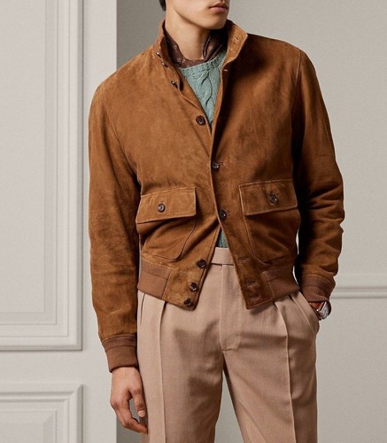 Men brown suede jacket - brown,