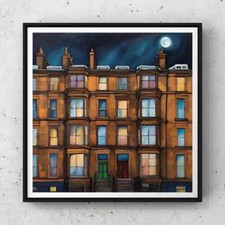 Glasgow tenement print, Glasgow tenement building, square print, Glasgow print