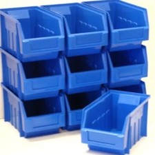 10 BLUE STORAGE STACKING BINS BOXES  PLASTIC PARTS WAREHOUSE CLEARANCE