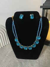 Asian Indian Pakistani Rhinestone Blue Crystal Choker  Necklace Jewellery Set