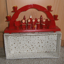 Vintage Red Wooden Christmas Arched  Advent Choir Candle Holder Handmade Zlip