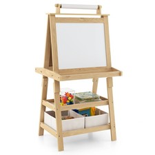 Wooden Standing Drawing Board for Kids with Paper Roll & Paint Cups